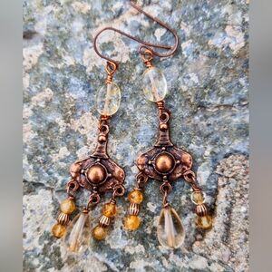 Genuine Citrine In Weathered Antique Copper Dangle Earrings For  Etruscan Queen